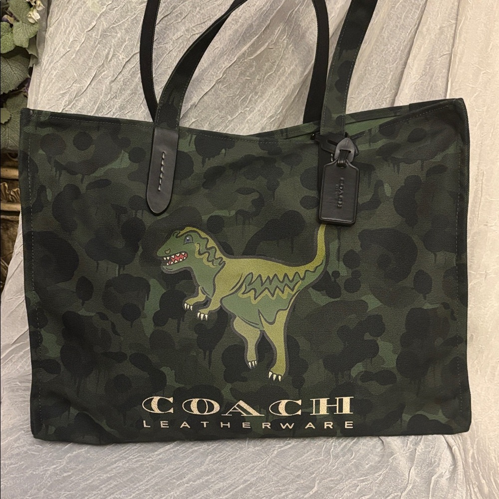 Coach Rexy Recycled Canvas Tote 42 Camo Print Rexy Dinosaur  EUC